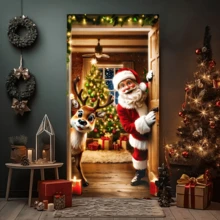 1 peça Banner de Porta Durável 2D de Papai Noel e Renas, Ideal para Entrada da Casa e Decoração de Natal ao Ar Livre