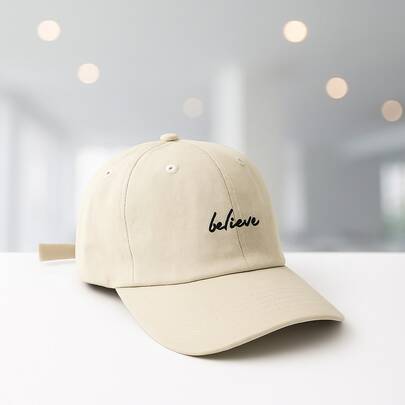 Boné De Beisebol Feminino Masculino Dadhat Aba Curva Casual  Escrita Belive Ajustável   Outro    Vintage    Tecido    Escrita Bordado    Boné