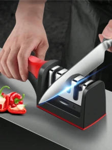 Afilador de cuchillos de mano multifunción de 3 etapas, herramienta de afilado rápido con base antideslizante, accesorio de cocina - Multicolor - Ver 2