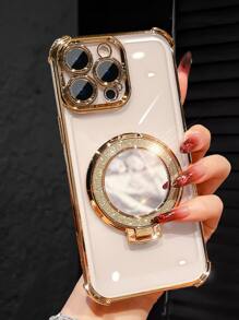 Luxury Electroplated Clear Phone Case With Makeup Mirror Stand, Ring Magnetic Stand Holder, Drop-Resistant, Anti-Drop,Silicone Shockproof Soft Cover Compatible With IPhone 16/16e/16 Pro/16 Pro Max/16 Plus/15/14/13/12/11/X/XS/XR/8/7, Galaxy S25/S24/S23/S22/S21/A55/A54/A53/A52/A35/A34/A23/A16/A15/A14/A13/A12/A05S/FE/Ultra/4G/5G, And For Redmi/Honor/MOTO/OPPO/Infinix