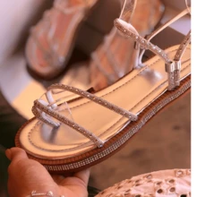 Women's Flat Luxury Rhinestone Flat Sandals 2 In 1 Bohemian Flatform Sandals White Gold Silver Black Shiny Party Launch Promotion - 銀牌 銀牌 - 查看 5