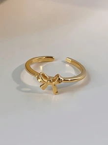 1pc Minimalist Sweet Bow Adjustable Open Ring Suitable For Women Everyday, Festivals And Parties - Yellow Gold - View 1