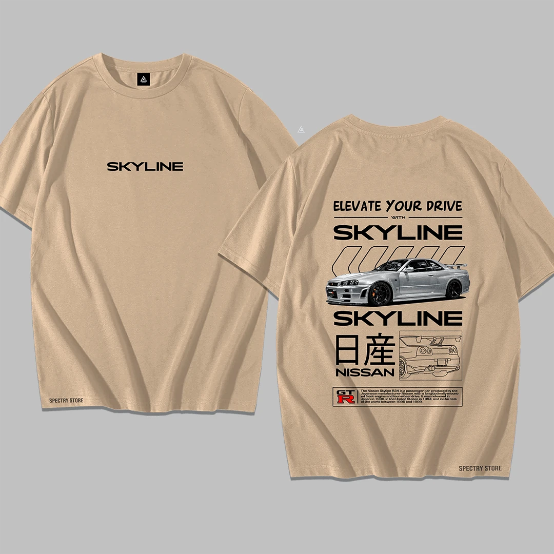 Shirt T-Shirt Premium Cotton Fast And Furious Sports Car Brian SKYLINE Unisex Streetwear Men New Arrival - Màu be - Xem 1
