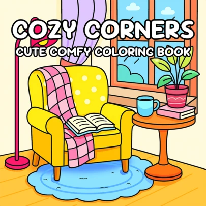 1 本 Cozy Corner 彩色书，治愈放松，24 页（仿珍珠纸封面），彩色书，初学者描摹 + 缓解压力的涂鸦，成人和青少年彩色书，简单而宽大的放松设计，返校，学校用品