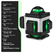 Yofidra Professional 4D Laser Level - 1 Set 16 Line Self Leveling Green Beam 4x360 Cross Horizontal Vertical Line Laser Tool - 2 Rechargeable Lithium Batteries For Construction Tiling Picture Hanging - UK Plug(220-240V) - View 3