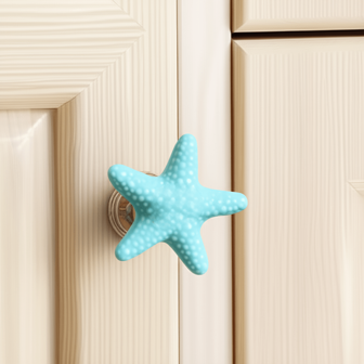6 pièces Boutons en céramique bleue en forme d'étoile de mer - Thème océanique pour poignées d'armoire et de tiroir, convient pour la cuisine, la pépinière, la coiffeuse, le stockage | Poignées décorative en alliage de zinc, finition peinte, quincaillerie de cuisine | Design étoile de mer | Apparence élégante, décoration de salle de bain