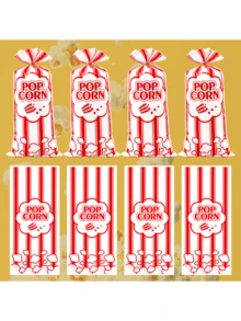50 Pcs Red And White Popcorn Gift Bags, Plastic Glass Paper Gift Bags, OPP Packaging Bags With Simple Popcorn Style Design, Suitable For Wedding, Birthday Party Supplies, Wedding Gift Bags, Gift Packaging Bags