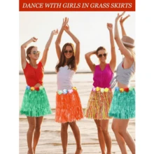 5pcs Hawaiian Style Grass Skirt Costume Set - Colorful Polyester Hula Skirts With Floral Headbands & Bracelets, Women'S Party Attire For Luau Or Beach Party, Beach Party Attire | Vibrant Skirt Set | Durable Polyester, Beach Accessories - Multicolor - View 8