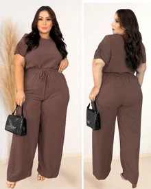 Conjunto Social Plus Size Calça Cintura Alta Bolso Regulável na Cintura+Blusa Manga Longa Elegante Evangélico alfaiataria feminino Frio Inverno