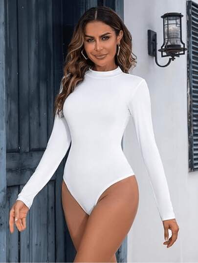 Body mujer manga larga cuello alto brush doble forro broche elegante casual térmico básico cómodo ideal invierno otoño ropa interior blusa ajustada térmica suave colores negro blanco rojo beige