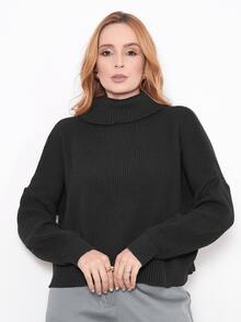 Knit Blouse Turtleneck Winter Cold Women's Elegant Comfortable Casual Long Sleeve Marrie Knit - 黑色 - 查看 3