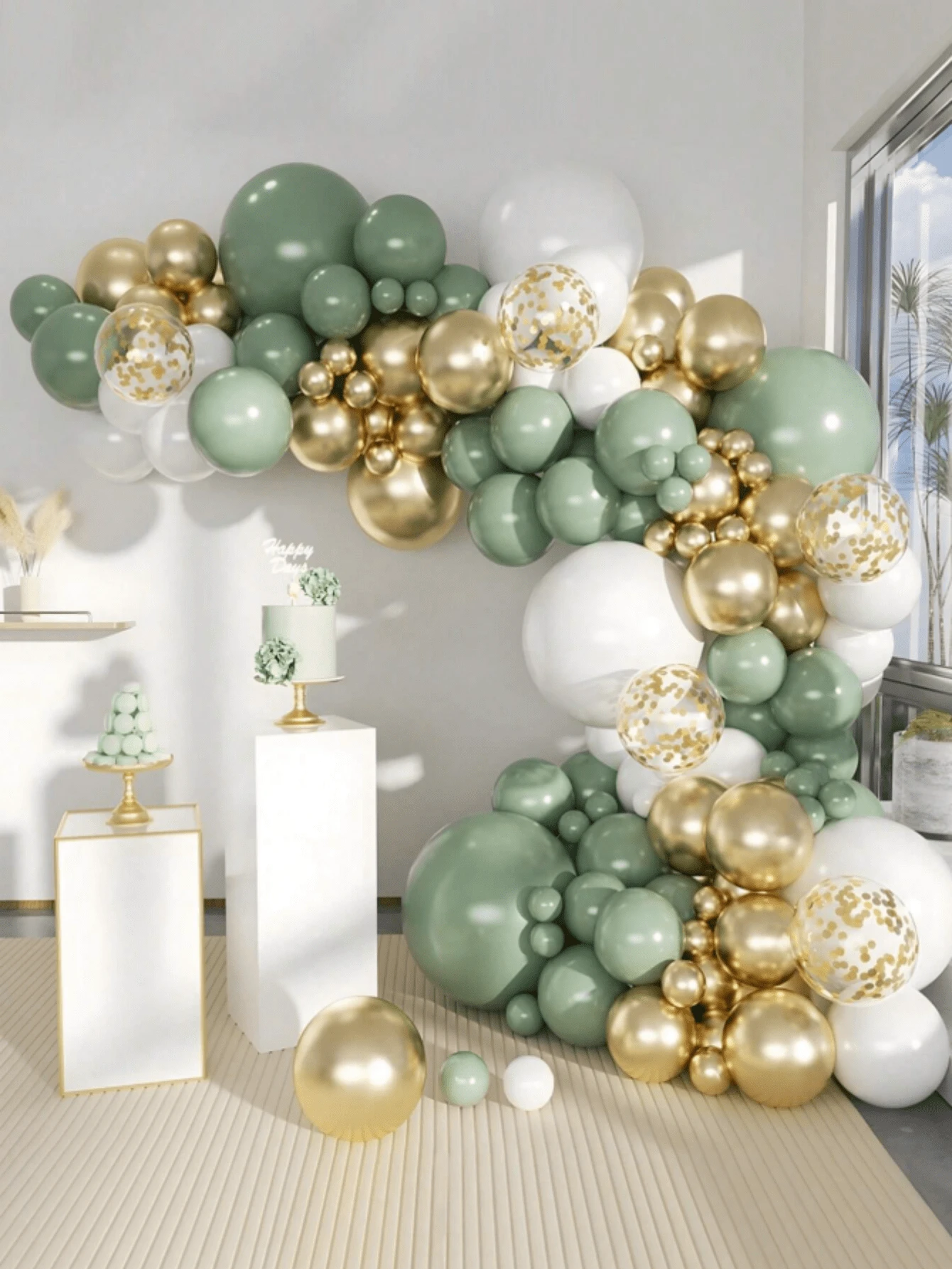 123pcs Sage Green Gold Ivory Latex Balloons Perfect Decoration For Birthday Decor Wedding Decor, Bridal Shower Gift, Babe Shower Decor, Party Holiday Room Decor Wall Photography Background Decor, Decorative Balloon Arch Kit - Bean Green Gold - View 1