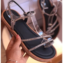 Women's Flat Luxury Rhinestone Flat Sandals 2 In 1 Bohemian Flatform Sandals White Gold Silver Black Shiny Party Launch Promotion - 黑色銀色 - 查看 6