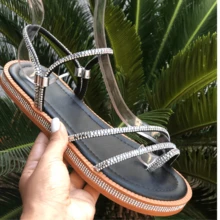 Women's Flat Luxury Rhinestone Flat Sandals 2 In 1 Bohemian Flatform Sandals White Gold Silver Black Shiny Party Launch Promotion - 黑色銀色 - 查看 2