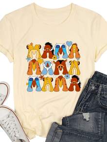 Lion King Mama Women'sTeeCartoon Animal Print Tee Style Top - 杏色 - 查看 1