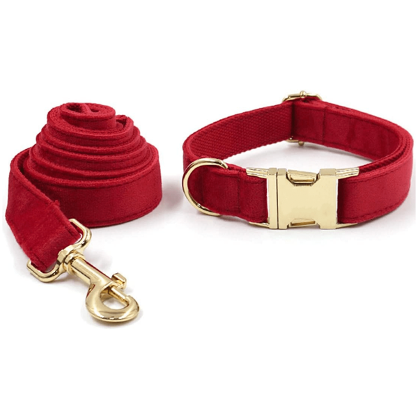 1 set de 2 correas y collares para mascotas de aleación de zinc, suaves y cómodos, para perros pequeños, medianos y grandes. Collares para mascotas de diseño de aleación de zinc, resistentes y duraderos, fáciles de abrochar y desabrochar. Collares de perro de alta gama, aptos para bodas, Día de San Valentín (pueden variar ligeramente debido a diferentes telas, lotes y colores, enviados al azar)