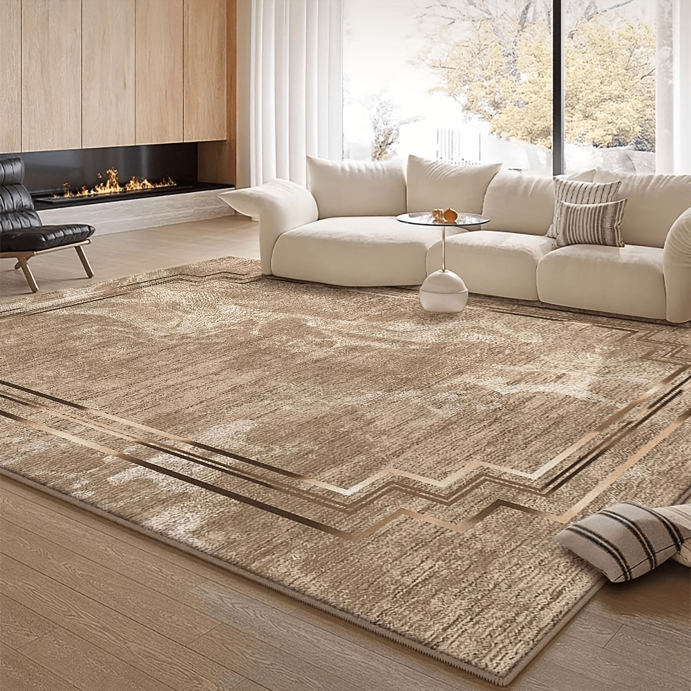 Beige Square Soft Luxurious Area Rug, Simple Pattern, Durable, Machine Washable. Available In Multiple Sizes, Suitable For Living Room, Bedroom, Entryway. Decorative Carpet, Bedroom Decor, Small Rug, Rug, Home Decor, Living Room Carpet, Living Room Small Rug, Bedroom Rug, Living Room Home Decor, Outdoor Rug, Washable Rug