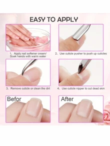 LOMILD 3Pcs/Set Nail Art Beauty Set Stainless Steel Hardness High Standing Shaping Nail Scissors Not Easy To Rust Double Head Steel Push Nail Surface Dirt Remover Nail Polish Glue Not Hurt Nail Care Set