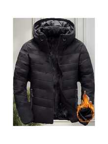 Bobojaco Waterproof Nylon Fleece Lined Jacket With Plush Lining Thermal Puffer Hooded Coat - 黑色 - 查看 5