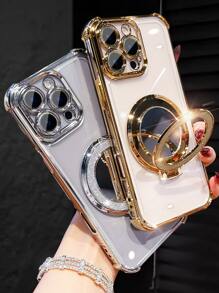 Luxury Electroplated Clear Phone Case With Makeup Mirror Stand, Ring Magnetic Stand Holder, Drop-Resistant, Anti-Drop,Silicone Shockproof Soft Cover Compatible With IPhone 16/16e/16 Pro/16 Pro Max/16 Plus/15/14/13/12/11/X/XS/XR/8/7, Galaxy S25/S24/S23/S22/S21/A55/A54/A53/A52/A35/A34/A23/A16/A15/A14/A13/A12/A05S/FE/Ultra/4G/5G, And For Redmi/Honor/MOTO/OPPO/Infinix