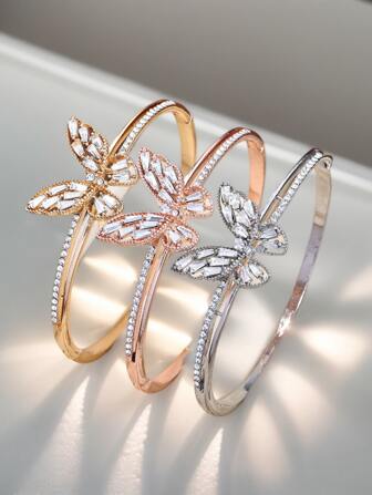 Bracelet papillon en zircone complète charmant à la mode et populaire, cadeau pour fille, accessoire de fête et décontracté