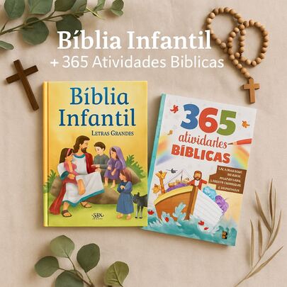 Kit 2 Peças Bíblia Infantil Capa Dura Letras Grandes + 365 Atividades Bíblicas - Todo Livro