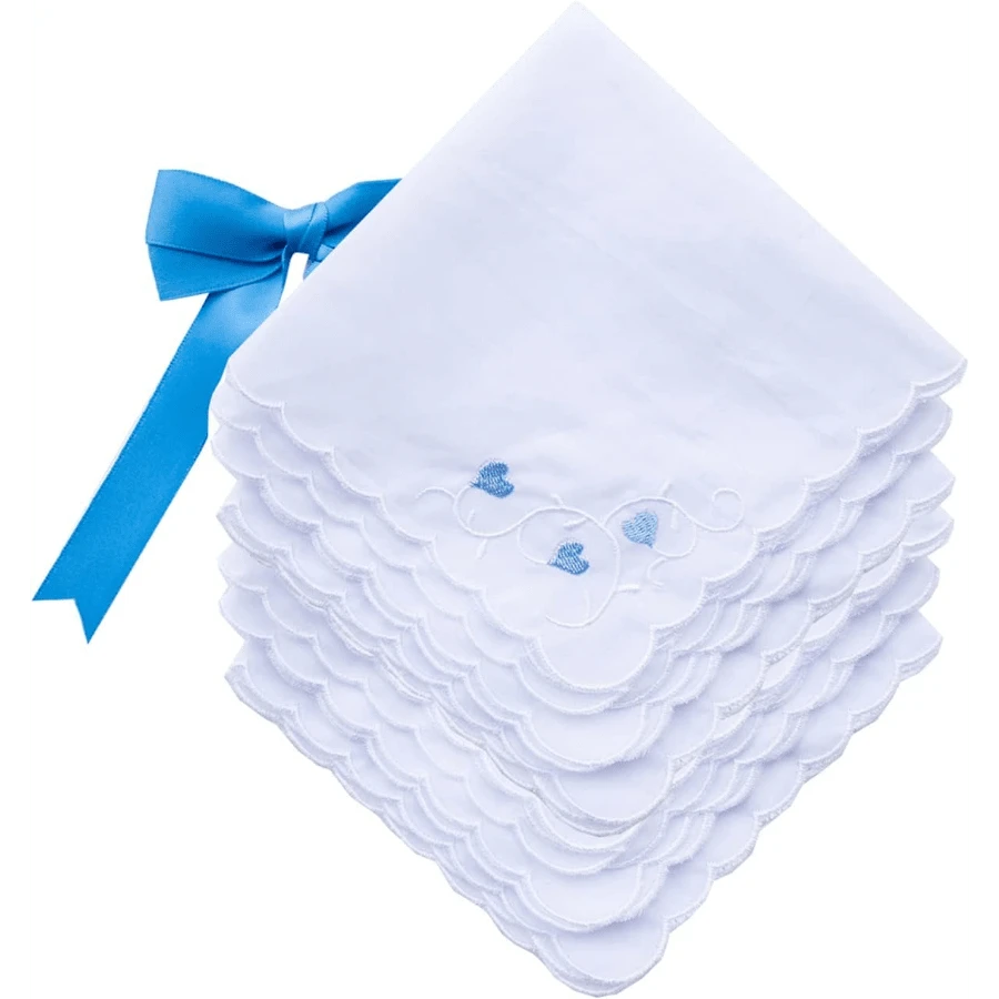 Local Delivery- Ladies Embroidery Cotton White Handkerchiefs Lace Wedding Hankies - Heart-6pcs - View 1