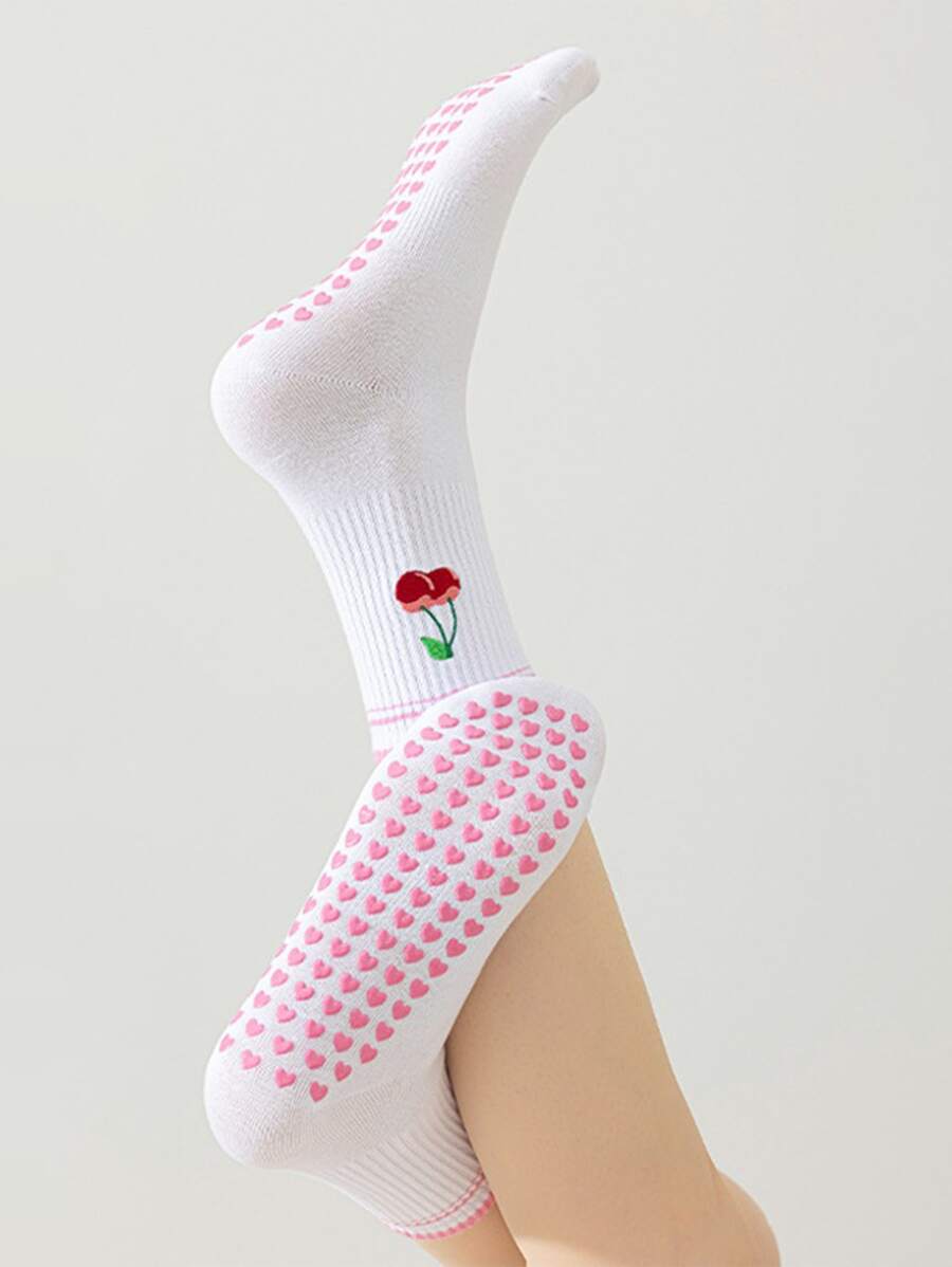 6pairs/3pairs/Pilates Yoga Socks With Grips For Women, Crew Length Ballet Barre Socks, Workout Hospital Socks, Cute Silicone Wear-Resistant Anti- Socks, Summer Breathable Cherry Style, Gym Dance Non- Socks, Athletic Crew Sticky Sock, Sports Fitness Grippy Socks, Gifts For Meditation Lovers
