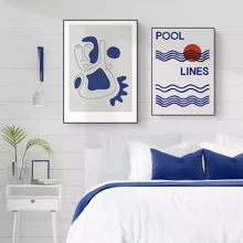 1 pieza Pintura abstracta geométrica minimalista estilo nórdico en color azul Klein para decoración de sala de estar en lienzo, con opción de marco