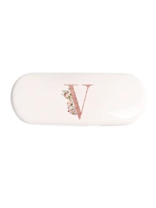 1pc Cream Solid Color Eyeglasses Case, New Minimalist Design, Portable, Waterproof And Dustproof (Small, Plastic Material) Letter Eyeglasses Hard Case - PU Leather A-Z Floral Print Eyeglasses Case - White - View 13