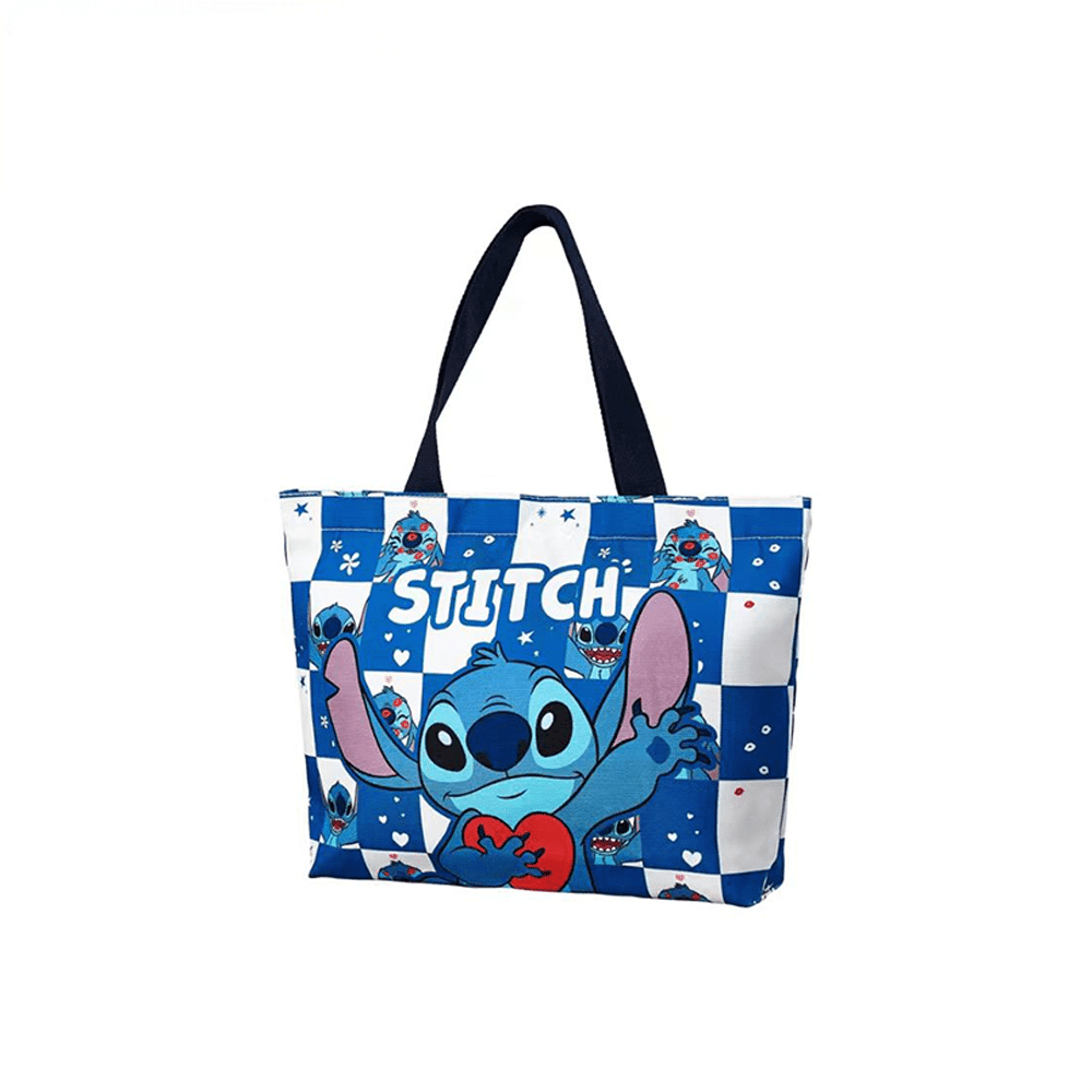 bandai 1pc Stitch Cartoon Print Shoulder Bag, Large Capacity Reusable Shopping Bag With Zipper Closure, Hand Washable, Suitable For Stitch Fans Gift