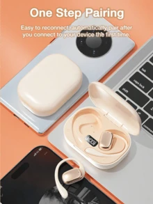 GENAI 开放式耳机，无线运动耳机，带数字显示充电盒，带耳钩的真耳塞，适合跑步、散步、锻炼