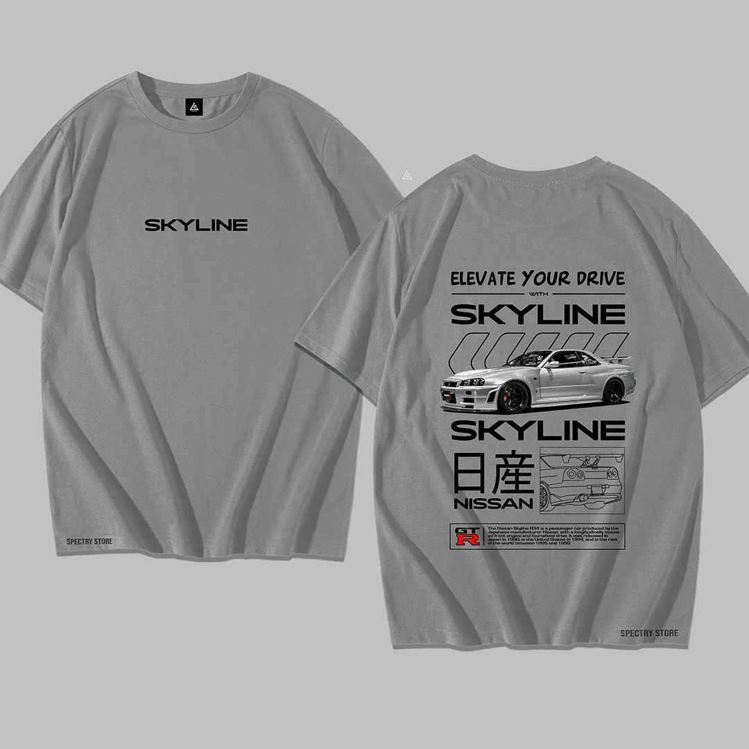 Shirt T-Shirt Premium Cotton Fast And Furious Sports Car Brian SKYLINE Unisex Streetwear Men New Arrival - 淺灰色 - 查看 1