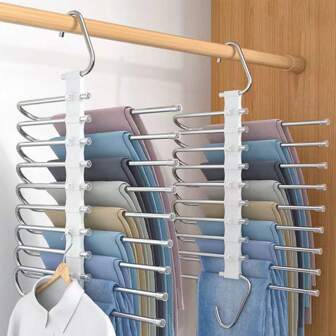 1 Pack/2 Packs/3 Packs Multi-Layer Foldable Hanging Pants Storage Rack, Fashionable And Simple Plastic Multifunctional Multi-Layer Foldable Storage Rack With Anti Slip Tube And Hanger Hanging Hole, Can Be Used To Store Pants/Ties/Women's Bras/Towels Of Different Sizes Without Any Trace Or Slip, Can Be Placed In The Clothing Cabinet/Drying Clothes To Save Space, Convenient And Practical