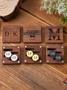 Personalized Tie Clip Gift Box, Personalized Cufflinks, Personalized Initial, Engraved Wedding Cufflinks, Customized Tie Clip Set, Groomsman Gift, Father's Day Gift, Husband Gift, Groomsman Proposal Gift - Multicolor - View 4