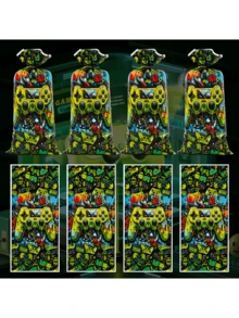 50 pièces Sacs cadeaux de manette de jeu, sacs cadeaux en papier plastique, sacs d'emballage en OPP, design thème de jeu de style de bande dessinée, avec décoration de graffitis colorés, convient pour mariage, fournitures de décoration de fête d'anniversaire, sacs d'emballage cadeaux, fournitures d'emballage cadeaux