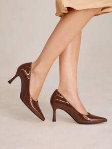 Revreal Classic Patent Heeled Pumps – Bold & Chic Basic Sexy Western Wedding Style Fairy Wedding Elegant Elegant Fashion - Brown - View 1
