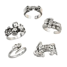 5pcs Adjustable Silver Skeleton Rings Set, Punk Rock Style Biker Rings For Men, Suitable For Nightclub, Party, Bar Wear, Versatile DIY Street Accessories