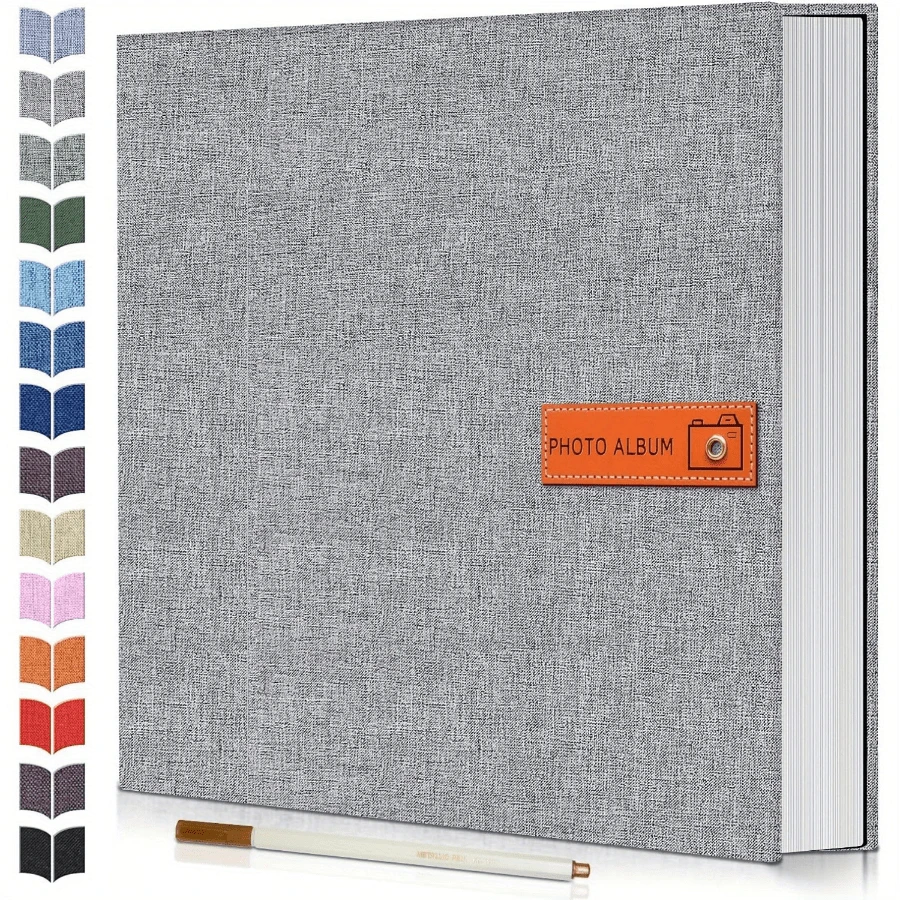 Local Delivery- 1pc Free Scraper + Metal Pen Large Size Album Self-Adhesive Scrapbook, Album For 4x6, 5x7, 8x10 Pictures, DIY Linen Cover Album Youngsters Wedding Family, Christmas Gift, Anniversary, Gift For Mom Valentines Day Gifts - 灰色的 - 查看 1