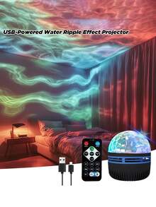 Ocean Wave Projector Night Light USB - Water Ripple Lamp With Remote, 16 Color Changing Starry Sky & Galaxy Effect, Mood Lighting For Bedroom Decor, Christmas Valentine Gifts, Party Home Theater Decorations - Black - View 3