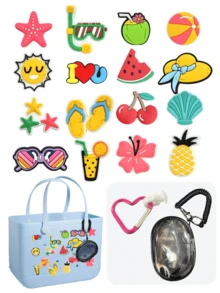 18 PIEZAS/2 PIEZAS Decoración DIY de bolsas, accesorios Simply Southern para bolsas, colgantes decorativos con agujeros de 0.55" de diámetro, adecuados para bolsas Bogg/bolsas de playa para mujer/bolsas de playa de verano, dijes brillantes para bolsas de playa, decoraciones para bolsas, accesorio de colgantes DIY para bolsas, anillos de metal, adecuados para decoración de bolsas de viaje de playa, accesorios de playa para mujer, decoraciones para bolsas de mano, aporta un estilo único y colores vibrantes a tu bolsa, personaliza tu bolsa, fácil de identificar tu bolsa - Multicolor - Ver 8