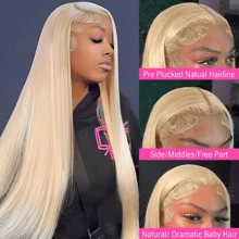 34Inch 613 Lace Front Wig Human Hair 13x4 HD Transparent Lace 200% Density Straight Brazilian Blonde Wig Pre-Plucked With Baby Hair