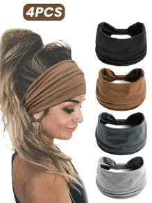 4 piezas Diademas anchas de estilo africano para mujeres, turbantes grandes para señoras, bandas elásticas antideslizantes para deportes y ejercicios, estilo bohemio otoño-invierno, pañuelos anudados para deportes, yoga y accesorios para el cabello, ideales para vacaciones y atuendos elegantes