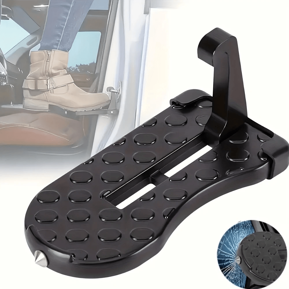 1pc Universal Car Running Board With Glass Breaker - Foldable Aluminum Alloy Pedal, Matte Surface, Ergonomic Handle, Convenient For Vehicle Ingress/Egress, Compatible With Most Cars, SUVs And Trucks