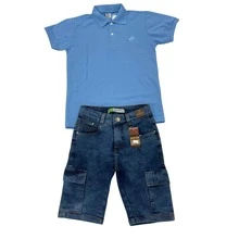 Polo Shirt For Boys And Girls, Piquet Cotton - 淺藍色 - 查看 2