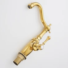 1 vòi cho bồn rửa, vòi phòng tắm phong cách cổ điển màu vàng, hoàn thiện bằng đồng thau cổ sang trọng, vòi trộn nước nóng và lạnh có ống cấp nước - Nhiều màu - Xem 9