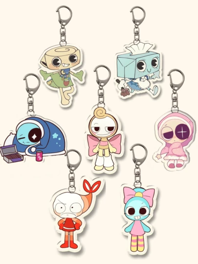 1pc/7pcs Back To School Dandy'S World Video Game Theme Key Charm - The Ideal Cute Cartoon Image Bag Charm For Young And Adult Gamers Alike. Acrylic Keychain Ideal For Boyfriends, Girlfriends, Family Members, Teachers, Party Gifts, And Nursing Students..