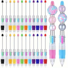 20pcs DIY Beaded Plastic Pens, Creative DIY Beaded Handmade Gift Pens, Mixed-Color Beaded Pens (Without Beads), Black Ink Pens Are Suitable For Making Decorative Gifts For Office And School Teaching Supplies - pen5 - 查看 1