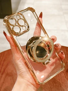 Luxury Electroplated Clear Phone Case With Makeup Mirror Stand, Ring Magnetic Stand Holder, Drop-Resistant, Anti-Drop,Silicone Shockproof Soft Cover Compatible With IPhone 16/16e/16 Pro/16 Pro Max/16 Plus/15/14/13/12/11/X/XS/XR/8/7, Galaxy S25/S24/S23/S22/S21/A55/A54/A53/A52/A35/A34/A23/A16/A15/A14/A13/A12/A05S/FE/Ultra/4G/5G, And For Redmi/Honor/MOTO/OPPO/Infinix