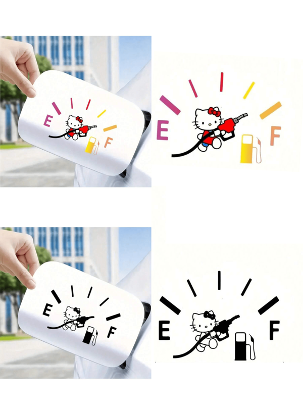 Sanrio Sanrio Sanrio 2 件 Hello Kitty 汽车油箱盖贴花 - 可爱动漫红色蝴蝶结带油泵设计，自粘式无残留贴花，适用于塑料/玻璃/金属表面，耐用外部配件，明亮效果，汽车贴花装饰，Sanrio，学校用品，返校